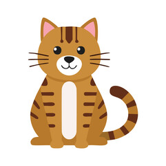 Cute Cartoon Cat with Stripes and Smile