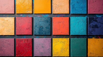 Colorful abstract art canvases in a vibrant and textured arrangement.