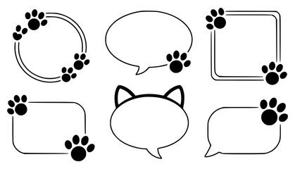 Set of Pet Paw Print Frames and Speech Bubbles