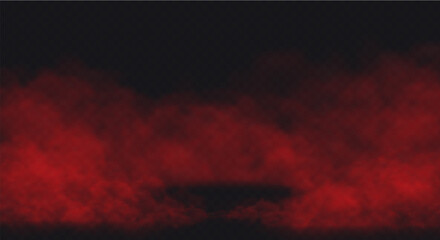 Red Smoke effect on transparent dark background. Fog gray cloud above the floor surface with an empty spot © TanyaFox