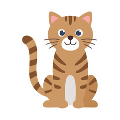 Cute Cartoon Cat with Stripes and Smile