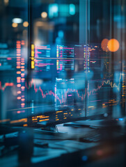 Traders desk filled with multiple screens and data analysis tools in a bustling trading environment