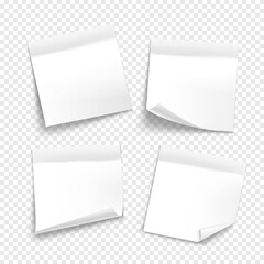 Vector white note paper isolated on transparent background. Realistic sticky note. Mockup of paper for design.