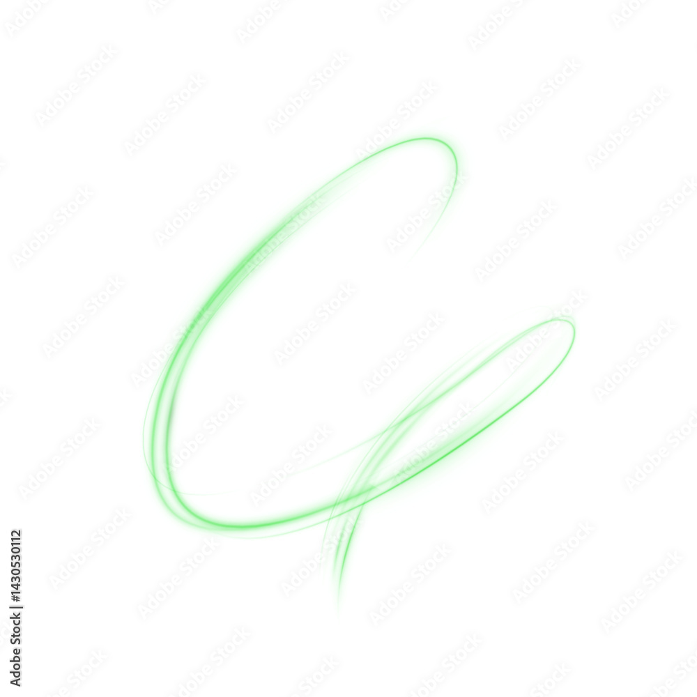Poster Airy abstract swirls in green neon light forming flowing loops on a bright backdrop. Perfect for themes of ecological design, clean technology, or organic digital aesthetics.