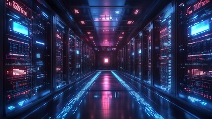 Fototapeta premium Futuristic Data Center Corridor