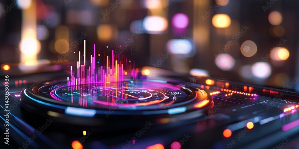 Aufkleber Futuristic Data Visualization with Digital Graphs and Charts Displaying Global Information in a Modern High-Tech Environment