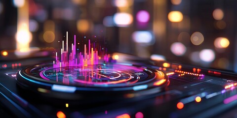 Futuristic Data Visualization with Digital Graphs and Charts Displaying Global Information in a Modern High-Tech Environment