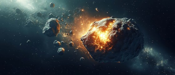Fototapeta premium Exploding Asteroid Field in Deep Space