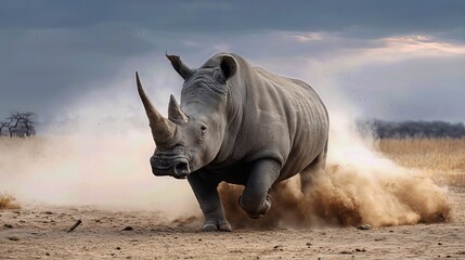 Mighty Rhinoceros Charges Forward