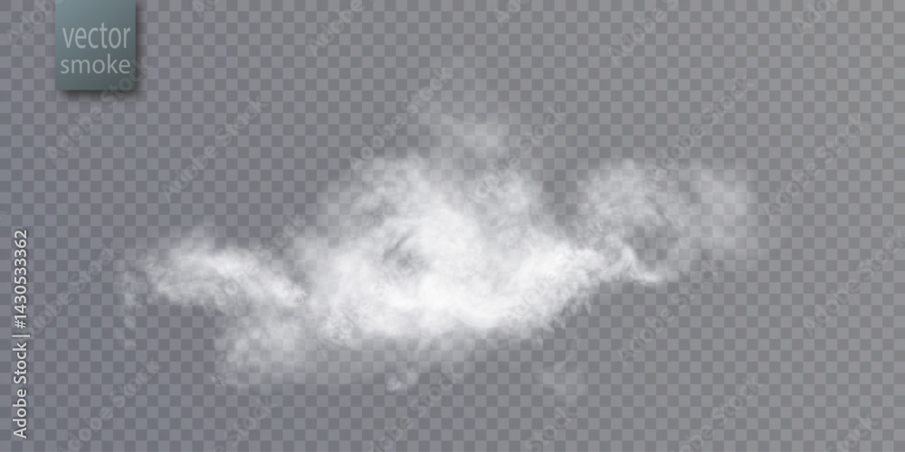 Poster A translucent cloud of realistic white smoke with soft texture and blurred edges on a transparent background.