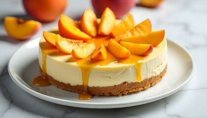 cheesecake with peache isolated on white background