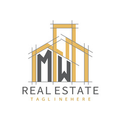 initial monogram logo for real estate with Home and Building shape creative design.