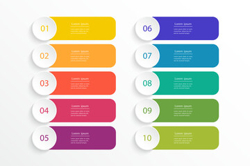 Creative infographic template with 10 steps, options, parts or processes. Presentation of teamwork or business processes.