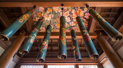 Wind chime of Shoujuin Temple (Shouju-in) - A serene temple renowned for its ceiling murals depicting floral themes and a summer wind chime festival. Kyoto Japan