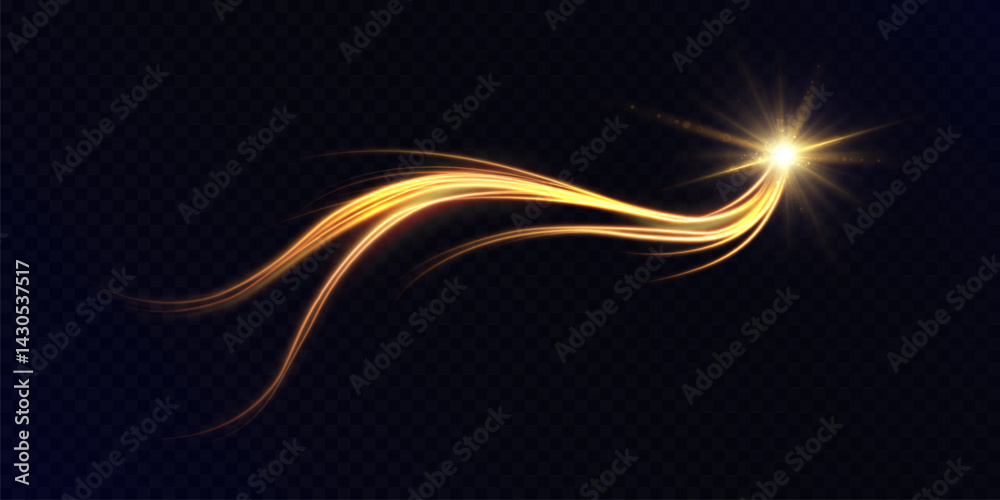 Leinwandbilder Magic golden light stream with glowing particles, trails and shining star. Vector for fantasy effects, motion design and game interfaces.