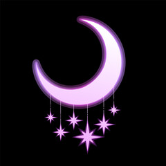Moon decorated with glowing stars with a glow effect