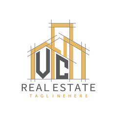 initial monogram logo for real estate with Home and Building shape creative design.