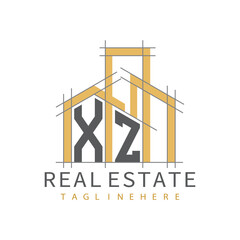 initial monogram logo for real estate with Home and Building shape creative design.