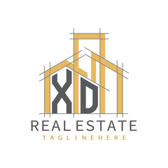 initial monogram logo for real estate with Home and Building shape creative design.