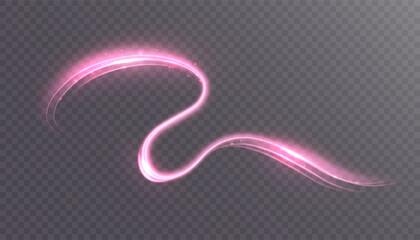 Smooth neon pink energy line with bright glow and shimmer forming a graceful S shape. Vector