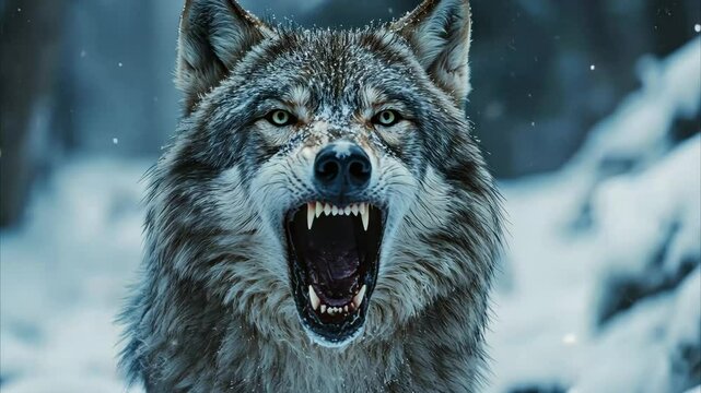 Wolf howls in a snowy forest during winter, capturing the essence of wilderness and survival, the wolf roar on snow forest at winter video background ing