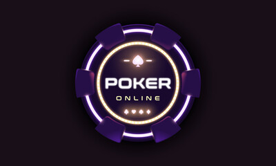 Bright glowing poker chip design with Poker Online text. Vector illustration perfect for casino UI, mobile games, online gambling platforms, and promotional content