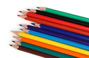 Colorful pencils on white background