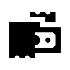 Illustration of a black wallet with a white bill inside, featuring a minimalist and abstract design style