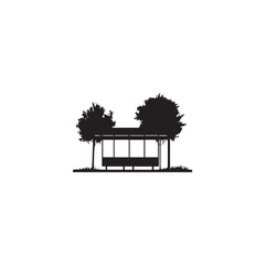 bus stop with trees, vector, black and white, graphics
