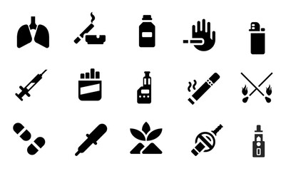 Smoking Glyph Icons set . vector