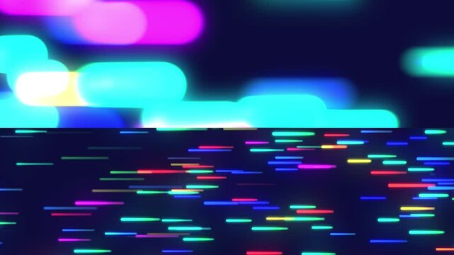 カラフルなネオンのように光るパーティクル　右へミックス　ループ