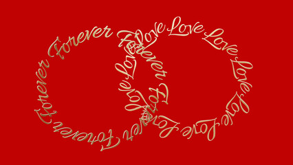 Love Rings - Golden 3D Font - Forever Love, 4K Wallpaper