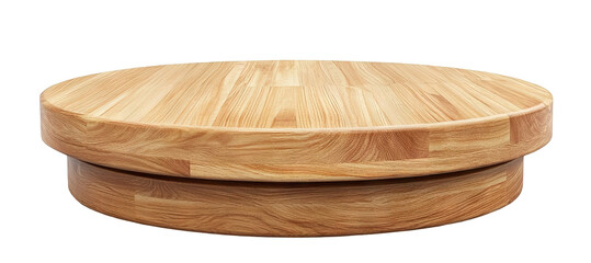 Round wooden podium with smooth surface, isolated on transparent cutout background