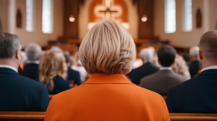 Obraz premium Group of people attending a gathering inside a church for a special event or ceremony with a focus on community