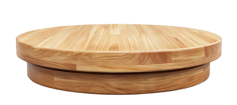 Round wooden podium with smooth surface, isolated on transparent cutout background - Powered by Adobe