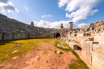 Fototapeta premium Xanthos or Xanthus Letoon which was the capital of Lycia, illustrates the blending of Lycian traditions and Hellenic influence, especially in its funerary art. The epigraphic inscriptions are crucial