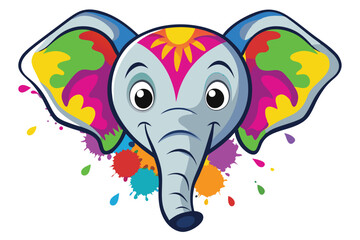 Colorful artistic elephant face   colorful paint splatters on white background.
