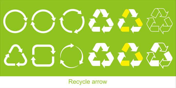 リサイクルマークのイラスト素材セット ベクター 矢印 再エネ 循環 白抜き 