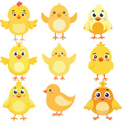 set of funny cartoon chicken