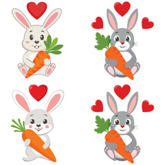 set of rabbits with carrot