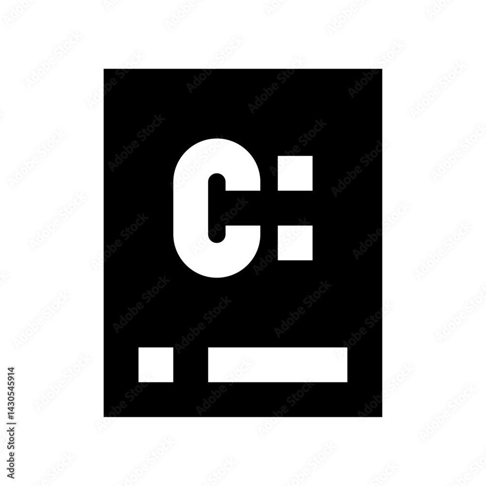Poster illustration of a command prompt interface with a large c colon symbol on a black rectangular backgr