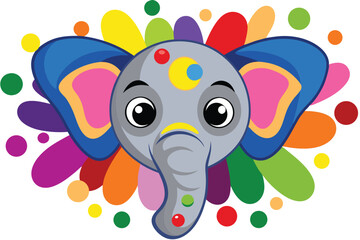 Colorful artistic elephant face   colorful paint splatters on white background.