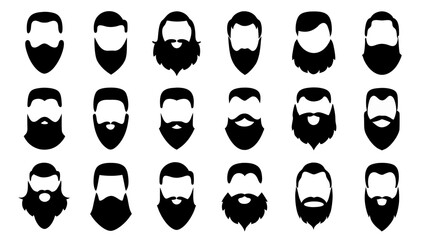 set of beard silhouette vector on white background