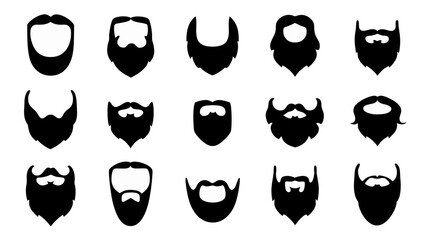 set of beard silhouette vector on white background