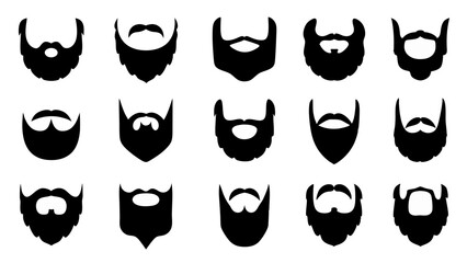 set of beard silhouette vector on white background