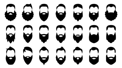 set of beard silhouette vector on white background