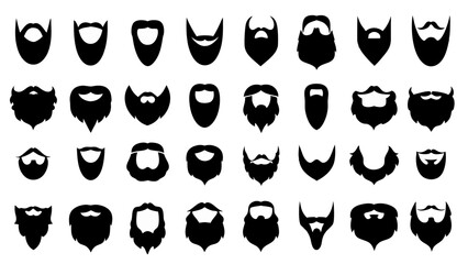 set of beard silhouette vector on white background