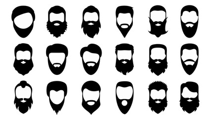 set of beard silhouette vector on white background