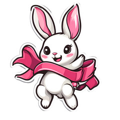 Fototapeta premium Playful rabbit mascot with ribbon whimsical illustration creative art fun environment joyful concept