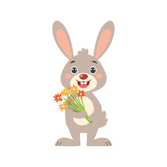 Sweet Rabbit Holding a Bouquet of Flowers